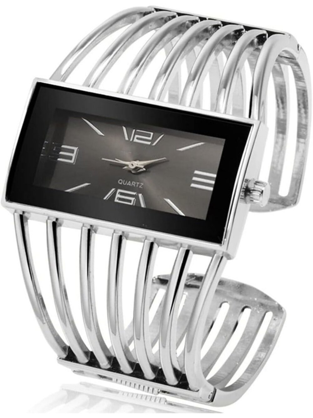 Women's Silver Rectangular Case Analog Quartz Luxury Fashion Dress Wrist Watches